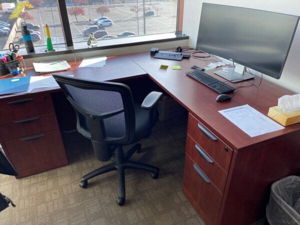 L-Shaped Cherry Laminate Desking